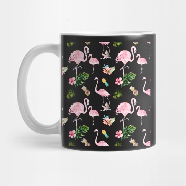 Watercolor Pink Flamingo + Tropical Foliage Pattern by PixDezines